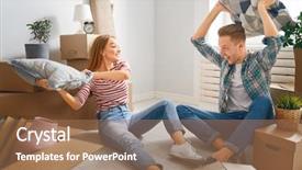  Presentation with married couple - Presentation design enhanced with marry - happy young married couple are background and a  colored foreground