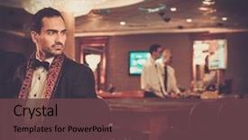  Presentation with luxury casino - PPT theme featuring marsala - handsome man wearing suit background and a  colored foreground