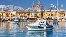  Presentation with fishing boats - Presentation theme enhanced with marsaxlokk-malta-january-10-2020 background and a teal colored foreground