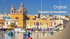  Presentation with fishing boats - Slides consisting of marsaxlokk-malta-january-10-2020 background and a teal colored foreground