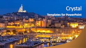  Presentation with notre dame - Audience pleasing PPT theme consisting of marseille france at night backdrop and a teal colored foreground
