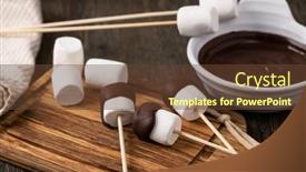  Presentation with wooden - Presentation design enhanced with marshmallow-on-old-wooden-table background and a tawny brown colored foreground