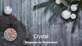  Presentation with christmas new year frame banner - Colorful theme enhanced with marshmallow woolen scarf fir tree backdrop and a gray colored foreground