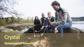  Presentation with campfire - PPT layouts enhanced with marshmallows over campfire at lakeshore background and a  colored foreground