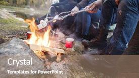  Presentation with campfire - Beautiful PPT theme featuring marshmallows over campfire at lakeshore backdrop and a  colored foreground