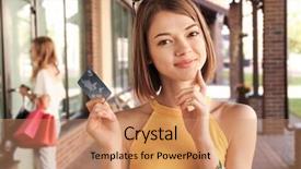  Presentation with credit card - Cool new theme with mart - beautiful woman with credit card backdrop and a coral colored foreground