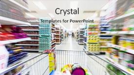  Presentation with supermarket - Cool new PPT theme with mart - empty supermarket aisle motion blur backdrop and a sky blue colored foreground