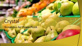  Presentation with supermarket - Audience pleasing presentation design consisting of mart - fruits in supermarket backdrop and a yellow colored foreground