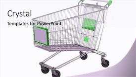  Presentation with shopping trolley - Presentation theme featuring mart - shopping trolley under the white background and a sky blue colored foreground