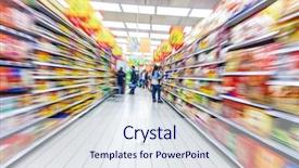  Presentation with motion - PPT theme featuring mart - supermarket aisle motion blur background and a sky blue colored foreground