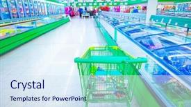  Presentation with supermarket - Colorful presentation design enhanced with mart - supermarket backdrop and a sky blue colored foreground
