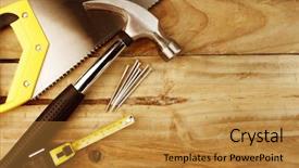  Presentation with wood tools - Cool new PPT theme with marteau - assortment of tools on wood backdrop and a gold colored foreground
