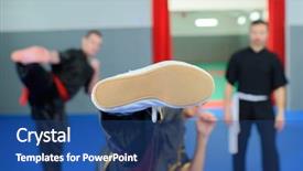  Presentation with battle - Colorful PPT theme enhanced with martial arts class backdrop and a ocean colored foreground