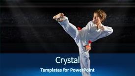  Presentation with martial arts - Presentation theme featuring martial arts fighter in sports background and a ocean colored foreground