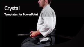  Presentation with martial arts - Colorful presentation theme enhanced with martial arts fighter with sword backdrop and a black colored foreground