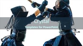  Presentation with martial arts - Slide deck enhanced with silhouette isolated on white bacground background and a ocean colored foreground