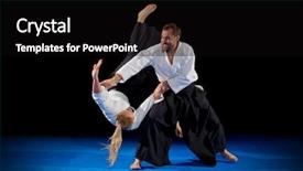  Presentation with fighters - Presentation theme featuring martial arts fighters isolated on black background and a black colored foreground