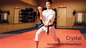  Presentation with martial arts - Beautiful PPT theme featuring martial arts master on fight backdrop and a coral colored foreground