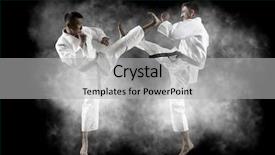  Presentation with martial arts - Audience pleasing PPT theme consisting of martial arts masters karate practice backdrop and a light gray colored foreground
