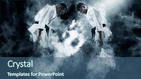  Presentation with martial arts - Beautiful theme featuring martial arts masters karate practice backdrop and a ocean colored foreground