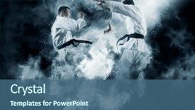  Presentation with karate - PPT layouts with martial arts masters karate practice background and a ocean colored foreground