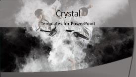  Presentation with martial arts - Cool new PPT layouts with martial arts masters karate practice backdrop and a light gray colored foreground