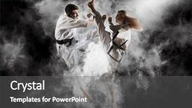  Presentation with martial arts - Beautiful theme featuring martial arts masters karate practice backdrop and a dark gray colored foreground