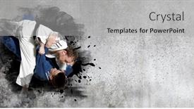  Presentation with martial arts - Audience pleasing PPT layouts consisting of martial-arts-masters-on-wall backdrop and a light gray colored foreground