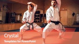  Presentation with training - Cool new presentation theme with martial arts masters training combat backdrop and a coral colored foreground