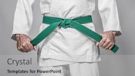  Presentation with martial arts - Presentation theme having martial-arts-practitioner-tightening background and a light gray colored foreground