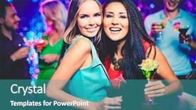  Presentation with christmas party - PPT theme enhanced with martini christmas - portrait of happy girls background and a  colored foreground