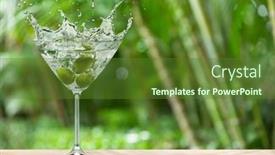  Presentation with green glass - PPT layouts with martini-glass-with-olives background and a tawny brown colored foreground