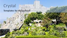  Presentation with castle - Slide deck consisting of marvao-castle-alentejo-portugal background and a light blue colored foreground