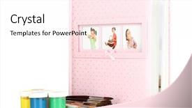  Presentation with photo album - Beautiful slide set featuring close-up portrait of beautiful blond pin-up girl with her eyes closed isolated on violet tired blond lady with red lips posing in photo studio backdrop and a coral colored foreground.