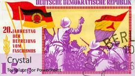 Presentation with propaganda - Colorful presentation design enhanced with marxism - east germany propaganda vintage stamp backdrop and a lilac colored foreground