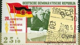  Presentation with propaganda - PPT theme having marxism - east germany propaganda vintage stamp background and a soft green colored foreground