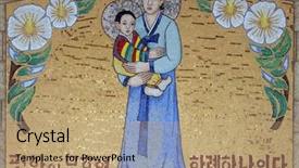  Presentation with korea - Cool new PPT theme with mary jesus - icon of madonna gift backdrop and a coral colored foreground