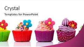  Presentation with cupcakes - Beautiful slide set featuring marzipan - row colorful cupcakes with buttercream backdrop and a white colored foreground