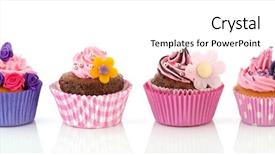  Presentation with butter - Colorful theme enhanced with marzipan - row colorful cupcakes with chocolate backdrop and a white colored foreground