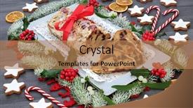  Presentation with traditional wood - Theme consisting of marzipan - stollen christmas cake with gingerbread background and a coral colored foreground