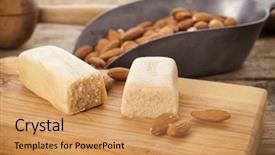  Presentation with almonds - Slide deck featuring marzipan bar and almonds background and a coral colored foreground