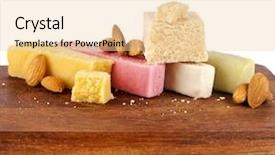  Presentation with almonds - Colorful presentation design enhanced with marzipan with almonds on wooden backdrop and a lemonade colored foreground