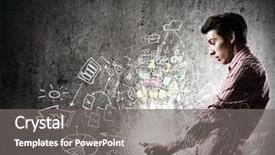  Presentation with tablet - PPT theme enhanced with mas media - young man looking shocked background and a gray colored foreground