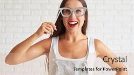  Presentation with woman in under wear - PPT theme enhanced with mascara de soldado - young smiling woman wear white background and a coral colored foreground