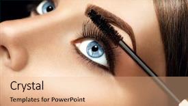 Presentation with eyelashes - Colorful PPT theme enhanced with makeup applying closeup long lashes backdrop and a coral colored foreground