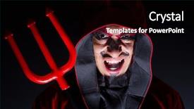  Presentation with crime halloween concept blood dripping - PPT theme featuring mascots - man in devil costume background and a black colored foreground