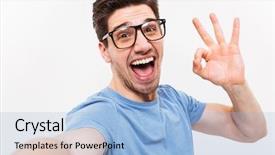  Presentation with joyful - Theme with masculine - joyful man in t-shirt background and a light blue colored foreground