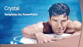  Presentation with young man on the phone - Beautiful presentation theme featuring masculine - very handsome young man backdrop and a teal colored foreground