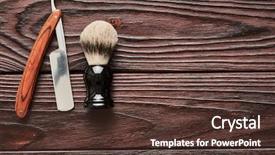  Presentation with masculine - PPT layouts with masculine - vintage barber shop tools background and a tawny brown colored foreground