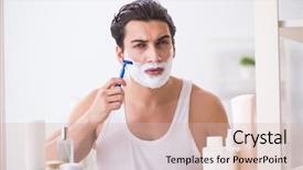  Presentation with shaving - Presentation design with masculine - young handsome man shaving early background and a lemonade colored foreground